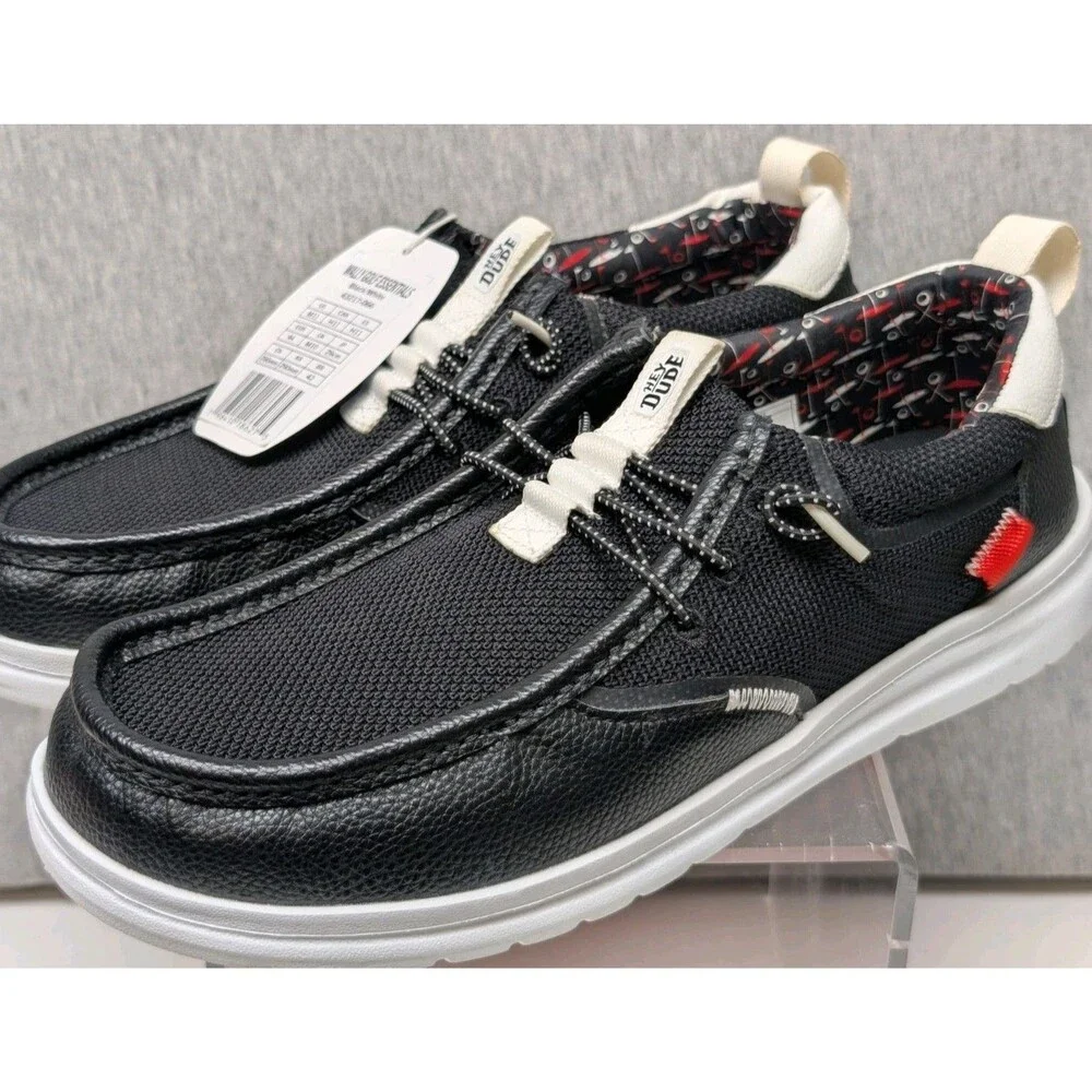 HEY DUDE Wally Golf Essentials Mens Size 11 Black White Slip On Shoes 43217-066